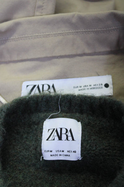 Zara Mens Knitted Long Sleeve Textured Sweaters Jacket Green Size XS M Lot 3