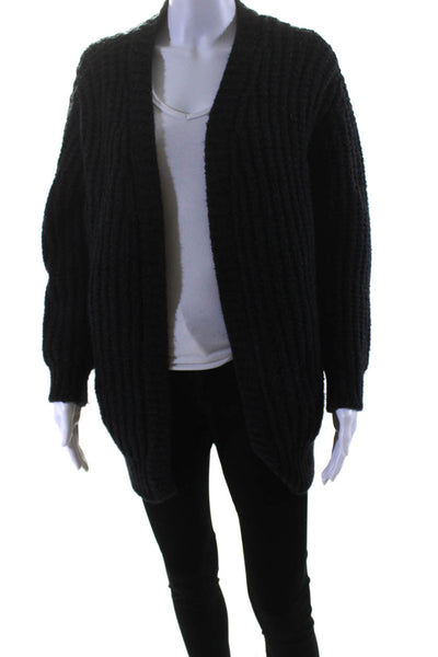 IRO Womens Wool Textured Open Front Long Sleeve Cardigan Sweater Black Size M