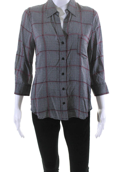 L'Agence Womens Houndstooth Plaid Long Sleeve Button Down Blouse Black Size S