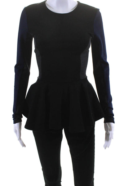Ronny Kobo Womens Long Sleeve Colorblock Peplum Blouse Black Size S