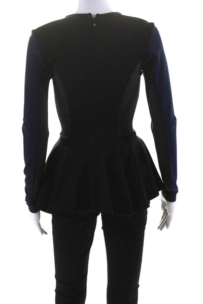 Ronny Kobo Womens Long Sleeve Colorblock Peplum Blouse Black Size S