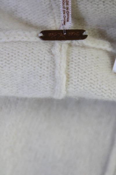 Free People Womens Wool Hooded Zip Up Peplum Cardigan Sweater Cream Size M