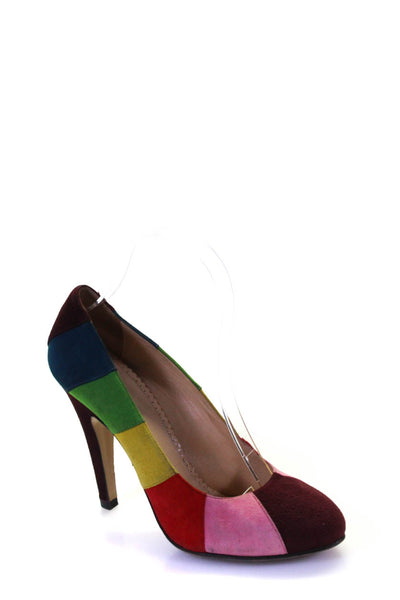 Charlotte Olympia Womens Suede Striped Round Toe Stiletto Pumps Rainbow Size 8