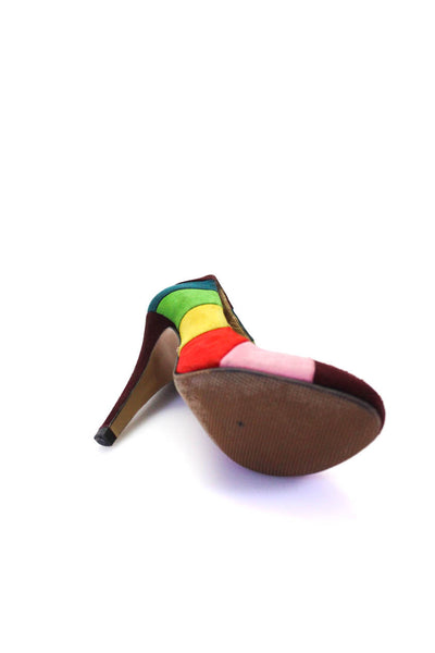 Charlotte Olympia Womens Suede Striped Round Toe Stiletto Pumps Rainbow Size 8