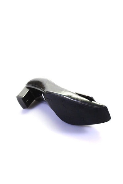 Roger Vivier Womens Patent Leather Metal Square Toe Kitten Heels Gray Size 7.5