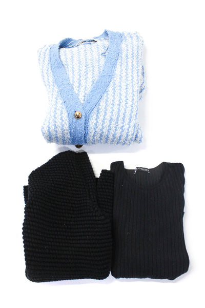 Zara Womens Blue White Striped Fuzzy Cardigan Sweater Top Size XS/S Lot 3