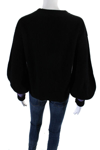 A.L.C. Womens Balloon Sleeves Crew Neck Sweater Black Wool Size Extra Small