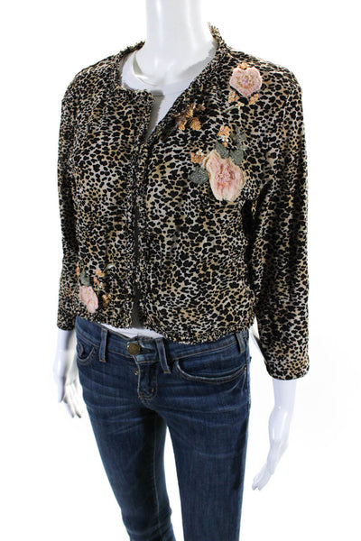 Dana Buchman Womens Open Front Leopard Print Cropped Jacket Brown Size XL