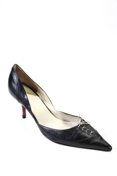 Christian Louboutin Womens Leather Pointed Toe Lace Up Pumps Black Size 39.5 9.5