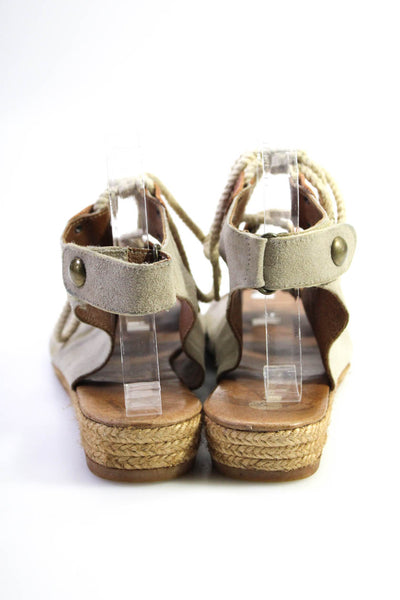 Eric Michael Womens Taupe Lace Up Slingback Wedge Heels Sandals Shoes Size 9