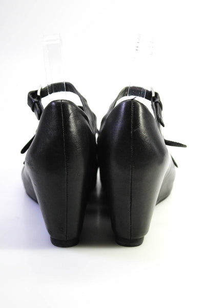 Johnston & Murphy Womens Black Leather Strappy Wedge Heels Shoes Size 10M