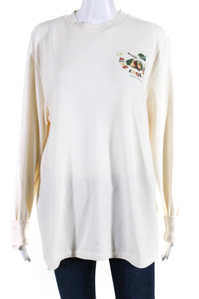 Aime Leon Dore Womens Graphic Pear Print Long Sleeve Tee Shirt Ivory Size Medium