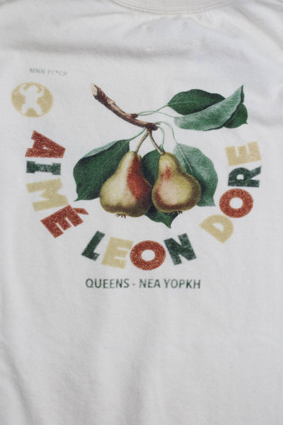 Aime Leon Dore Womens Graphic Pear Print Long Sleeve Tee Shirt Ivory Size Medium