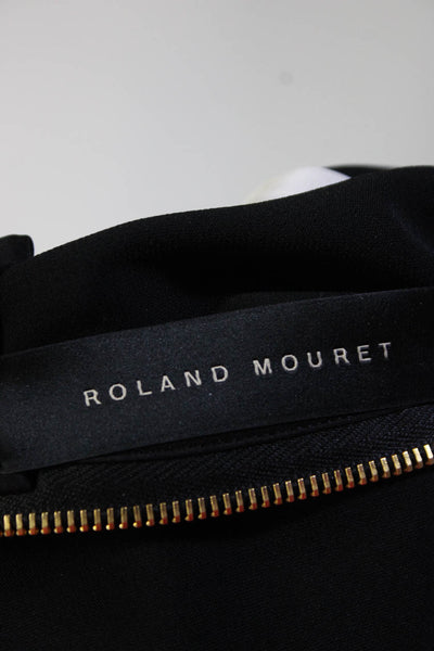 Roland Mouret Womens Pleated Animal Print Long Sleeve Zip Up Dress Black Size 2