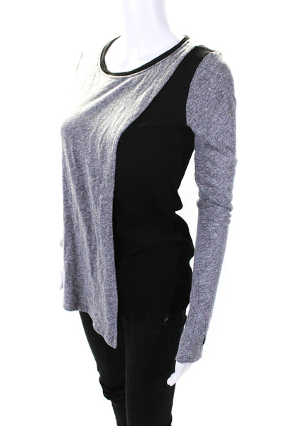 Koral Womens Distressed Stretch Round Neck Long Sleeve Top Gray Size XS