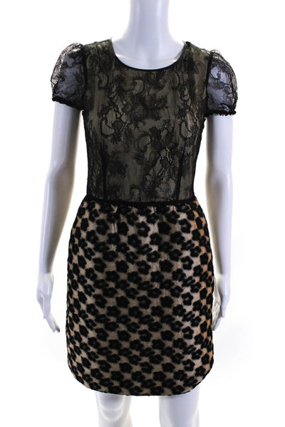Valentino Spa Womens Spotted Lace Short Sleeved Pencil Dress Tan Black Size 40