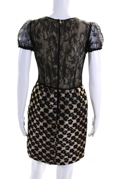 Valentino Spa Womens Spotted Lace Short Sleeved Pencil Dress Tan Black Size 40