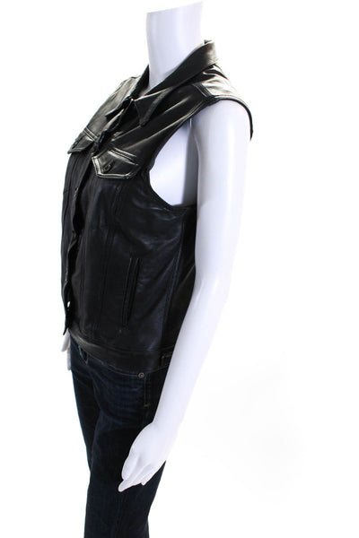 Rag & Bone Jean For Intermix Womens Button Front Leather Vest Jacket Black Small