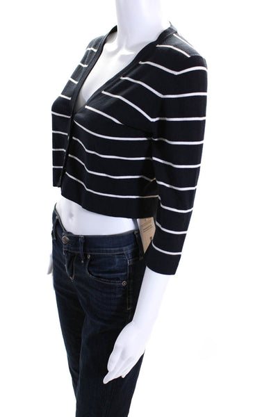 Theory Womens Button Front 3/4 Sleeve Striped Cardigan Sweater Navy White Medium