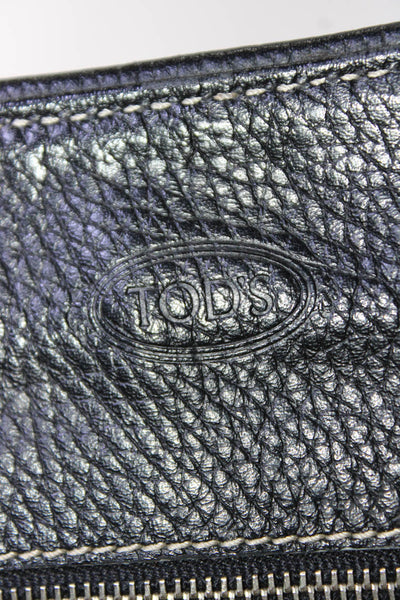Tods Womens Double Handle Turnlock Grain Leather Shoulder Handbag Black