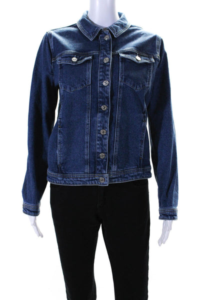 Sezane Womens Cotton Long Sleeve Button Down Denim Jacket Blue Size M