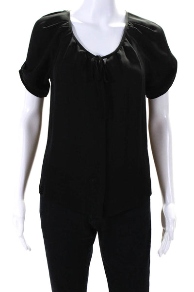 Joie Women's Round Neck Short Sleeves Sheer Silk Blouse Black Size XS