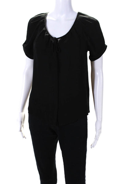 Joie Women's Round Neck Short Sleeves Sheer Silk Blouse Black Size XS