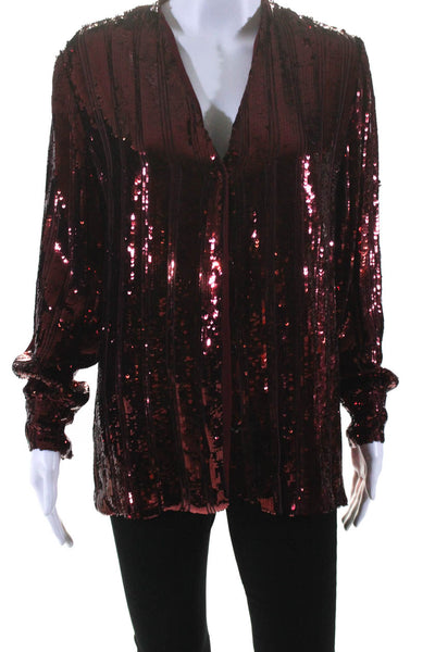 Sally LaPointe Womens Sequin Striped Snap Button Long Sleeved Jacket Red Size 4