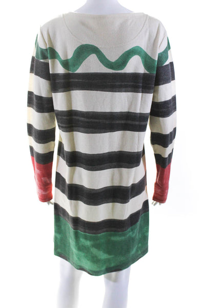 Tsumori Chisato Womens Striped Long Sleeved Shift Dress Beige Gray Green Size 3