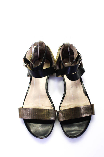 Enzo Angiolini Womens Metallic Ankle Cross Strap Sandals Black Gold Leather 9.5