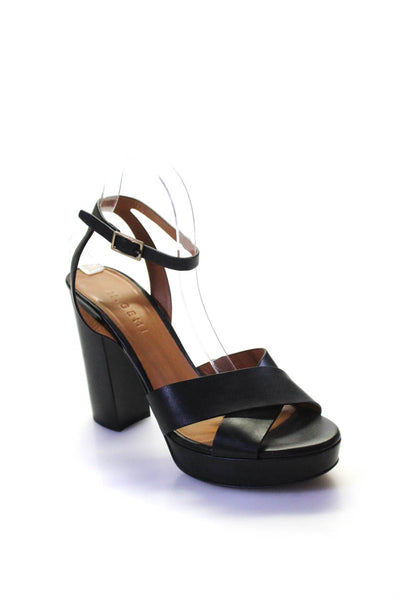 M Gemi Womens Block Heel Platform Ankle Strap Sandals Black Leather Size 40