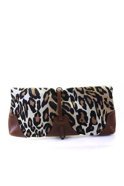 Tumi Women's Snap Closure Leather Trim Animal Print Clutch Handbag Size M