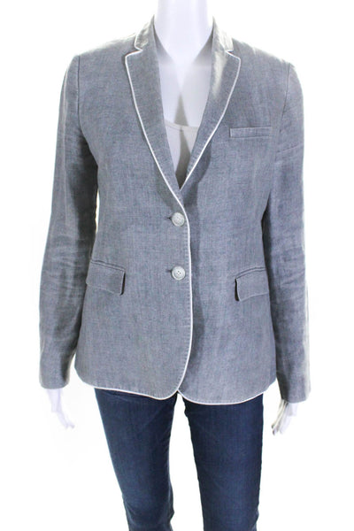 Curling Collection Womens Linen Buttoned Striped Darted Blazer Gray Size EUR36