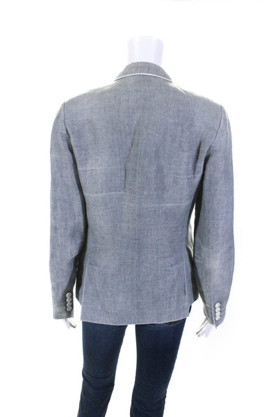 Curling Collection Womens Linen Buttoned Striped Darted Blazer Gray Size EUR36