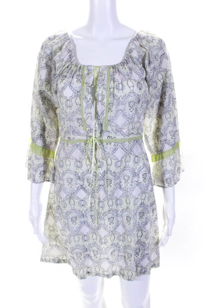 Lolita Loca St. Barth Womens Cotton Abstract Print Shift Dress Green Size S