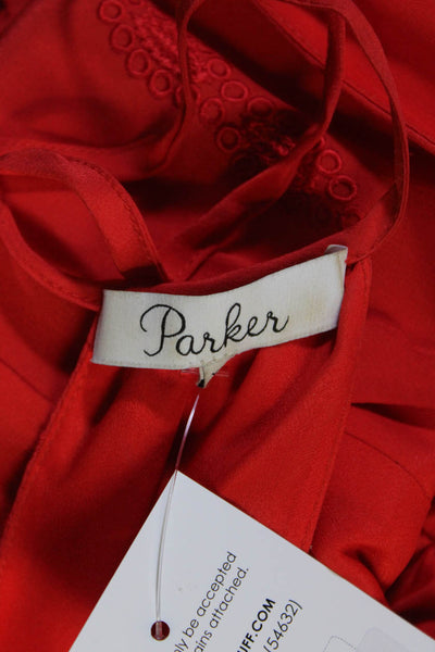 Parker Womens Silk Halter Neck Lace Trim Sleeveless Ruffle Romper Red Size XS