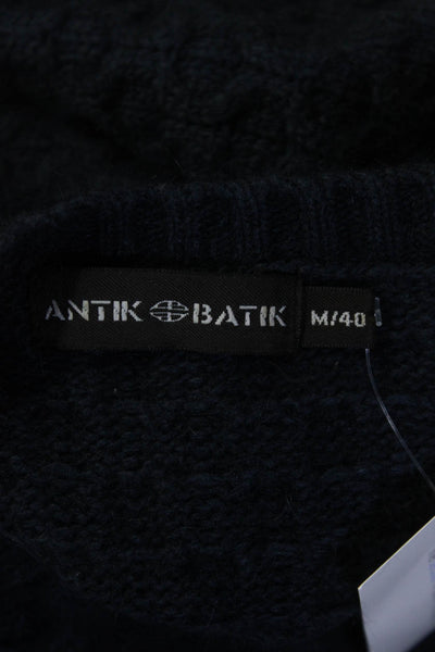 Antik Batik Womens Cotton Long Sleeve Textured Knit Pullover Sweater Blue Size M