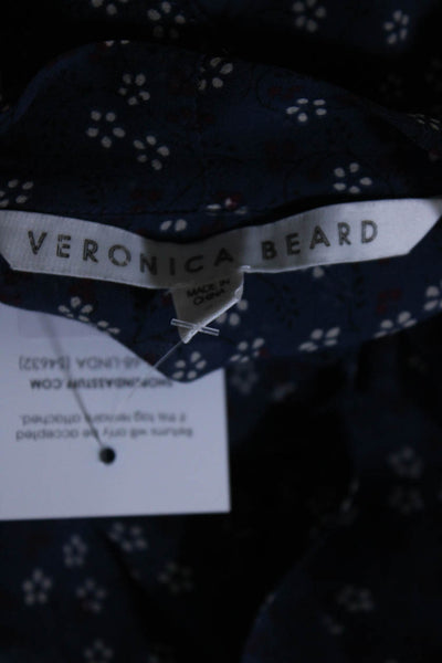 Veronica Beard Womens Silk Long Sleeve Floral Ruffle Blouse Blue Size 0