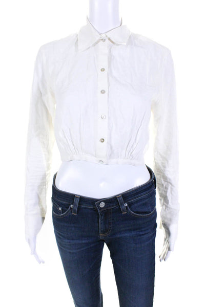 Vix Paula Hermanny Womens Ivory Linen Tie Front Crop Button Down Shirt Size S