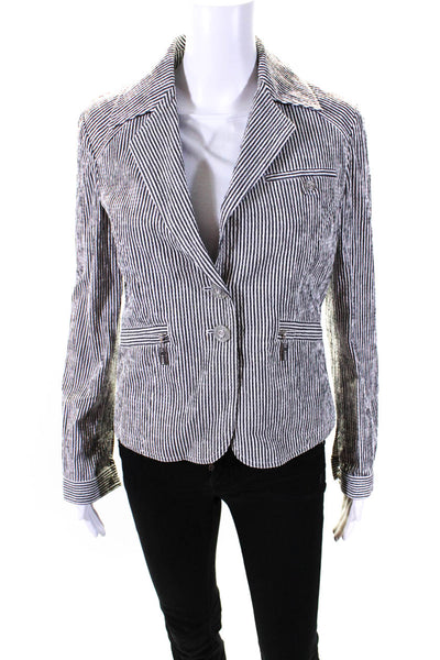 St. John Sport Womens Cotton Seersucker Striped Print Blazer Jacket White Size S