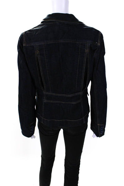 Marc Jacobs Womens Cotton Denim Dark-Wash One Button Blazer Jacket Blue Size 12