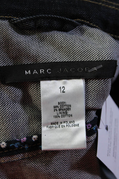 Marc Jacobs Womens Cotton Denim Dark-Wash One Button Blazer Jacket Blue Size 12