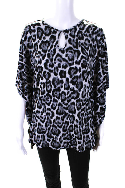 Michael Michael Kors Womens Jaguar Print Batwing Short Sleeve Blouse Gray Size S