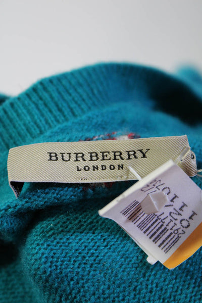Burberry London Womens Cashmere Knit Long Sleeve V-Neck Sweater Top Blue Size 26