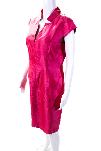 Max Mara Womens Notched V-Neck Cap Sleeve Knee Length Sheath Dress Pink Size 10
