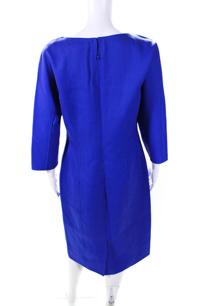 Carolina Herrera Womens 3/4 Sleeve Round Neck Pencil Dress Royal Blue Size 10