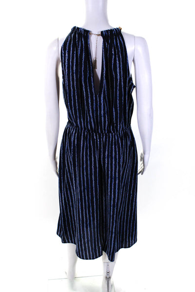 Michael Michael Kors Womens Stretch Striped Chain Strap Midi Dress Navy Size S