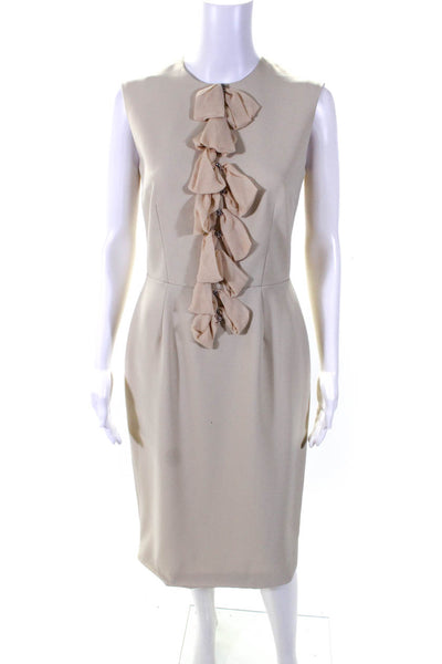 R Raquel Couture Womens Bow Detail Scoop Neck Sleeveless Dress Beige Size 6