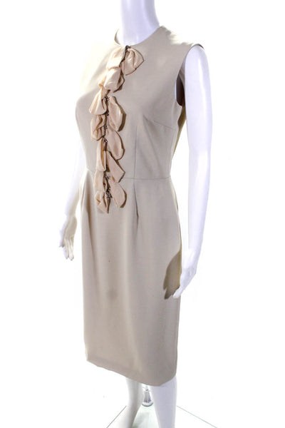 R Raquel Couture Womens Bow Detail Scoop Neck Sleeveless Dress Beige Size 6