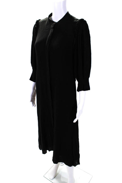 Harper Womens Textured Round Neck Long Sleeve Button Up Maxi Dress Black Size XS